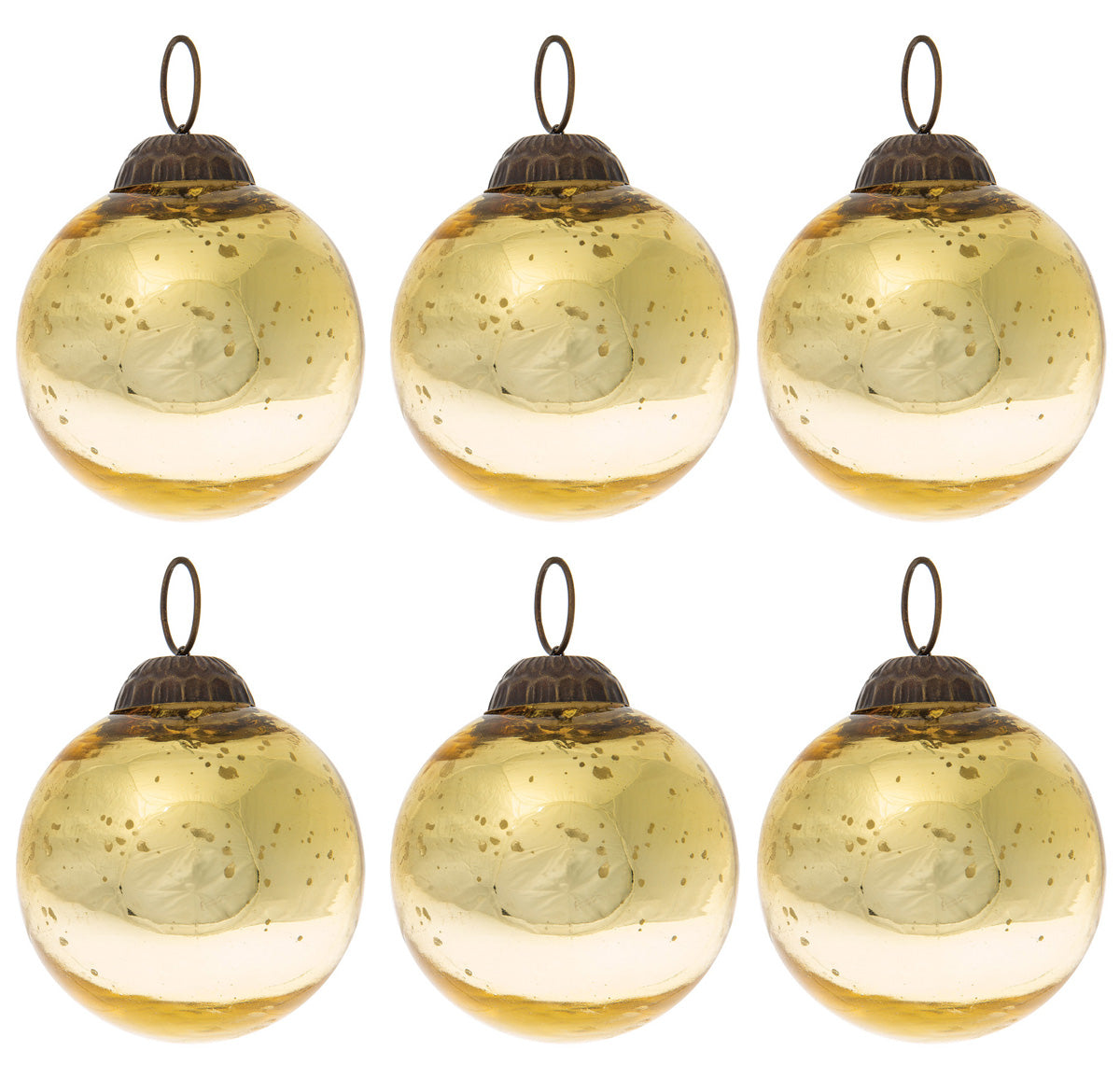 6 Pack | Small Mercury Glass Ball Ornaments (2.5-inch, Gold, Ava) - Great Gift Idea, Vintage-Style Decorations for Christmas &amp; Special Occasions