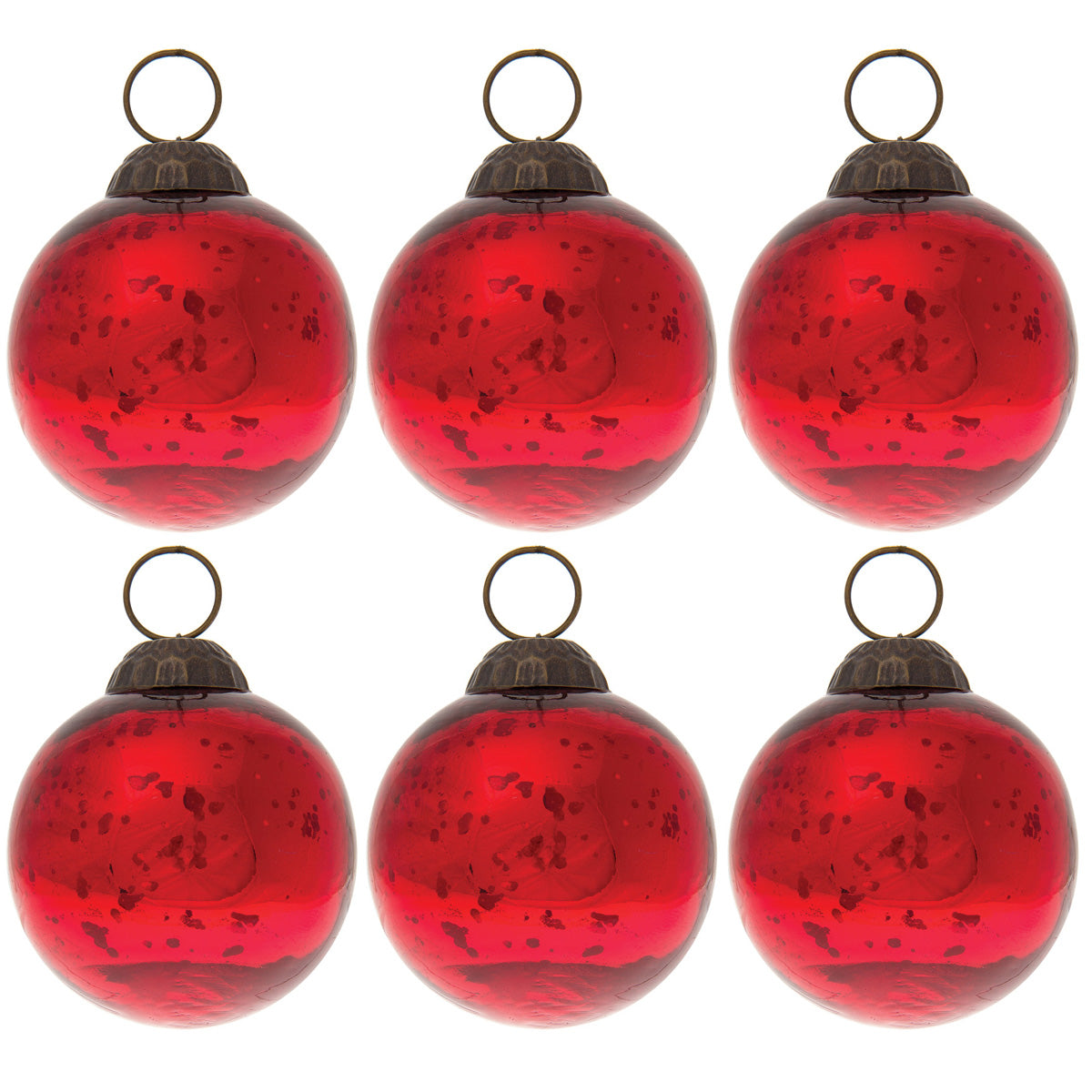 6 Pack | Small Mercury Glass Ball Ornaments (2.5-inch, Red, Ava) - Great Gift Idea, Vintage-Style Decorations for Christmas, Special Occasions, Home Decor and Parties