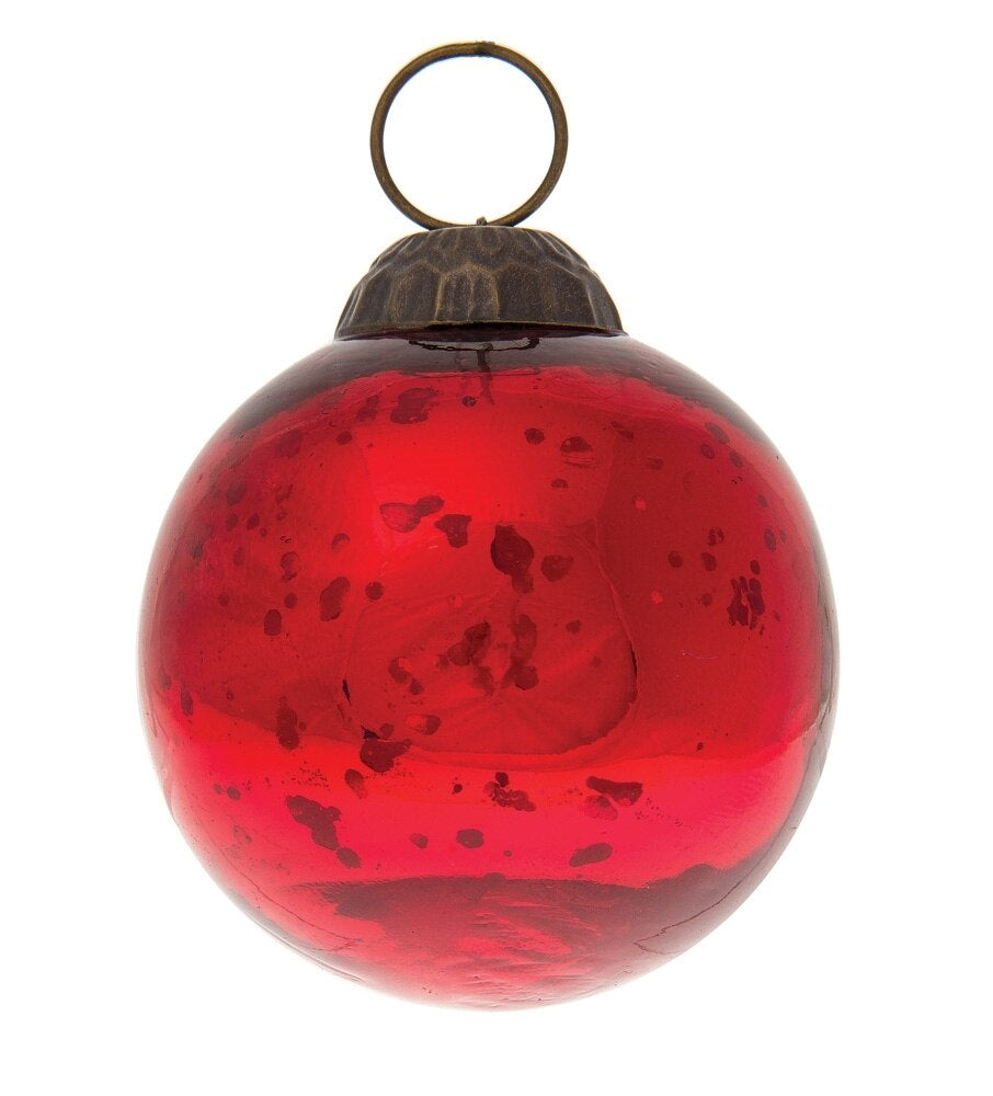 3-PACK | Small Mercury Glass Ball Ornament (2.5-inch, Red, Ava, Single)