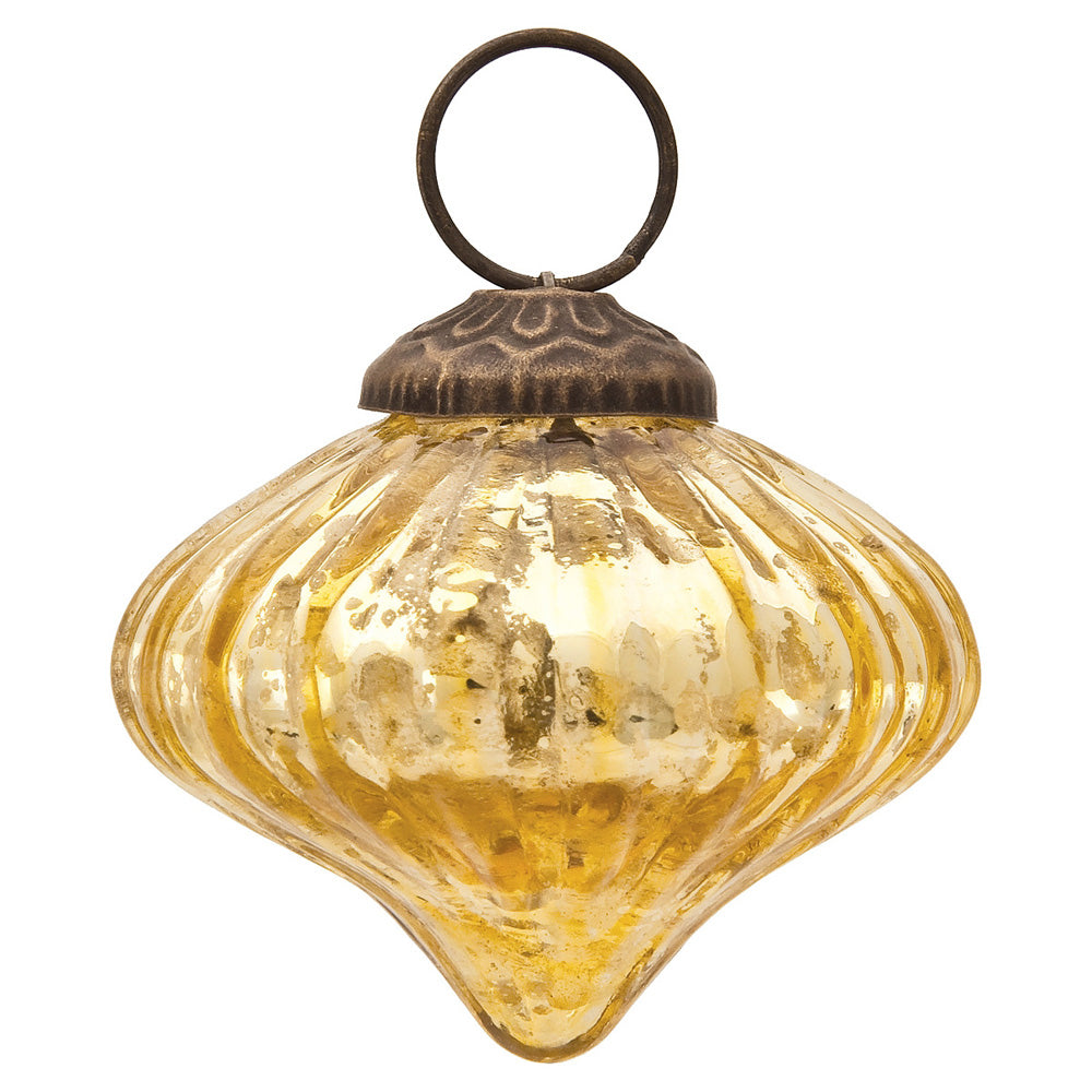 Small Mercury Glass Ornaments (2.5-inch, Gold, Lucy Design, Single)