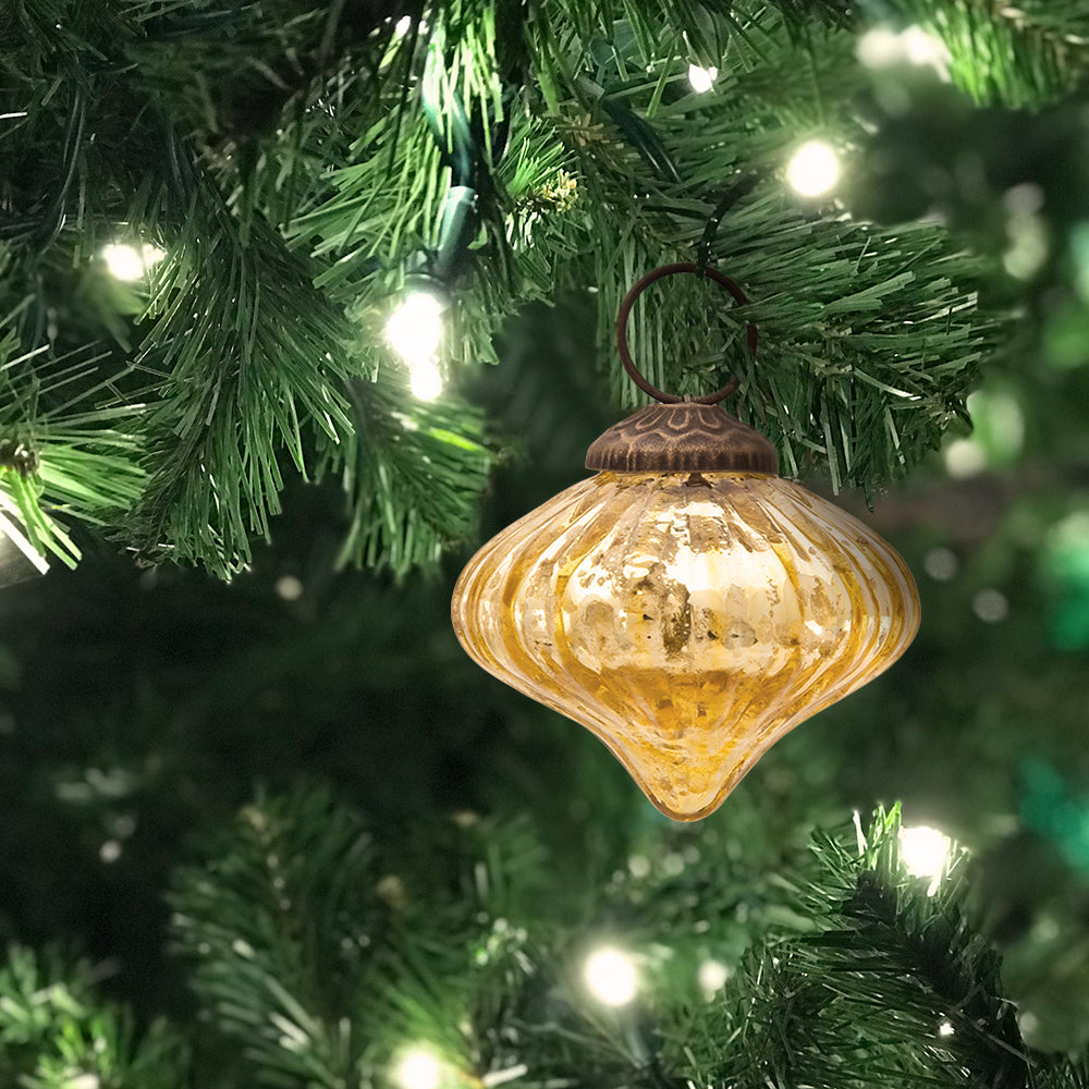 Small Mercury Glass Ornaments (2 to 2.25-inch, Gold, Lucy Design, Single) - PaperLanternStore.com - Paper Lanterns, Decor, Party Lights &amp; More