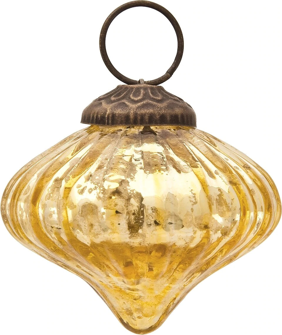 Small Mercury Glass Ornaments (2.5-inch, Gold, Lucy Design, Single)