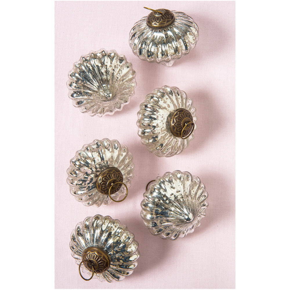 6 Pack | Mercury Glass Small Ornaments (2.5-inch, Silver, Lucy Design) - Great Gift Idea, Vintage-Style Decorations for Christmas, Special Occasions, Home Decor and Parties