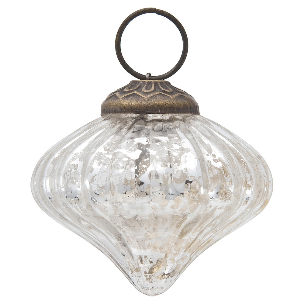 Mercury Glass Small Ornaments (2.5-inch, Silver, Lucy Design, Single)