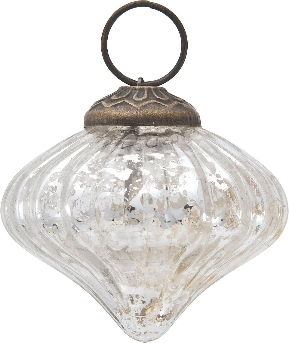 3-PACK | Mercury Glass Small Ornaments (2.5-inch, Silver, Lucy Design, Single)