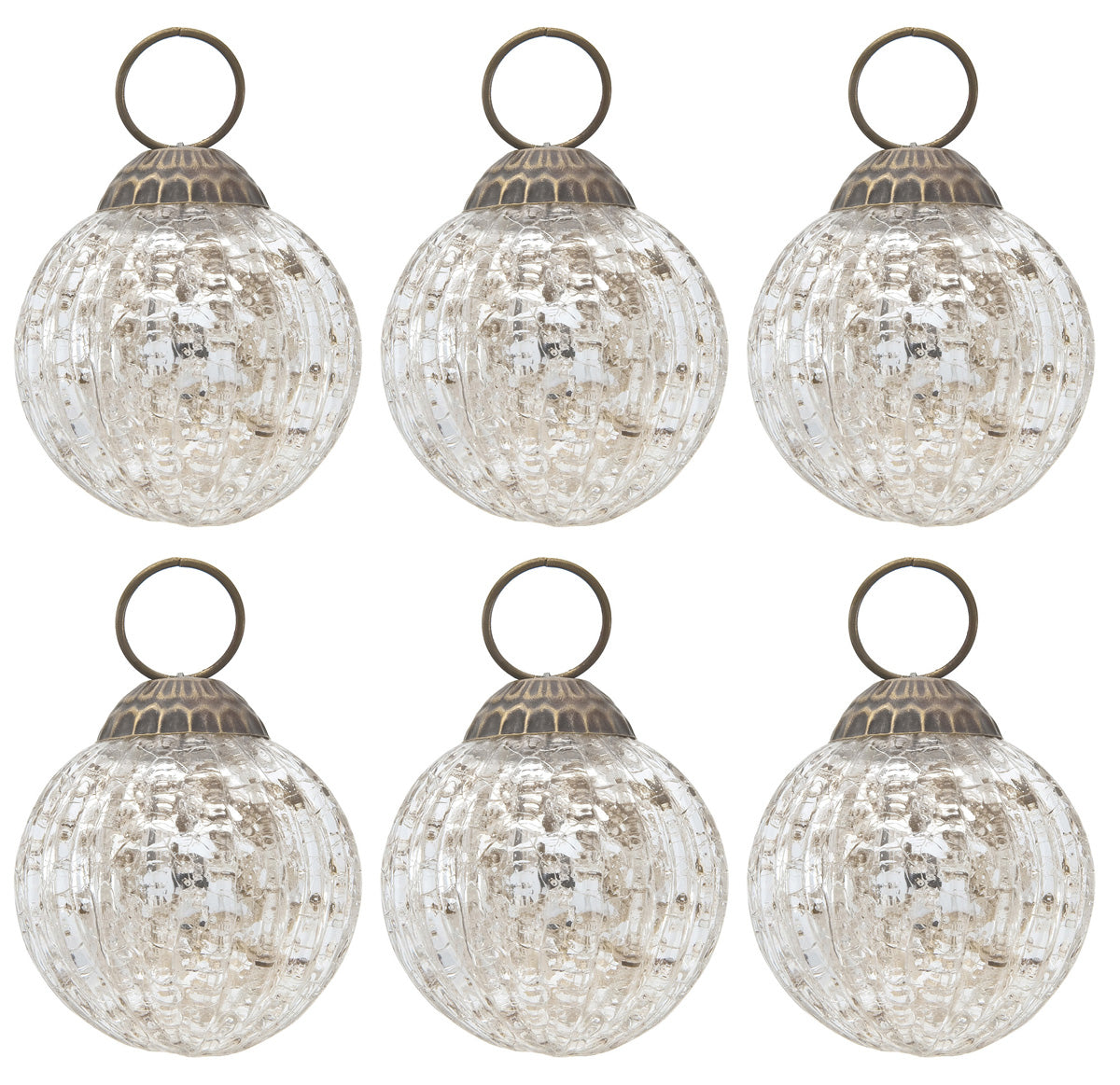6 Pack | Mercury Glass Ball Ornaments (2-Inch, Silver, Mona Design) - Great Gift Idea, Vintage-Style Decorations for Christmas, Special Occasions, Home Decor and Parties