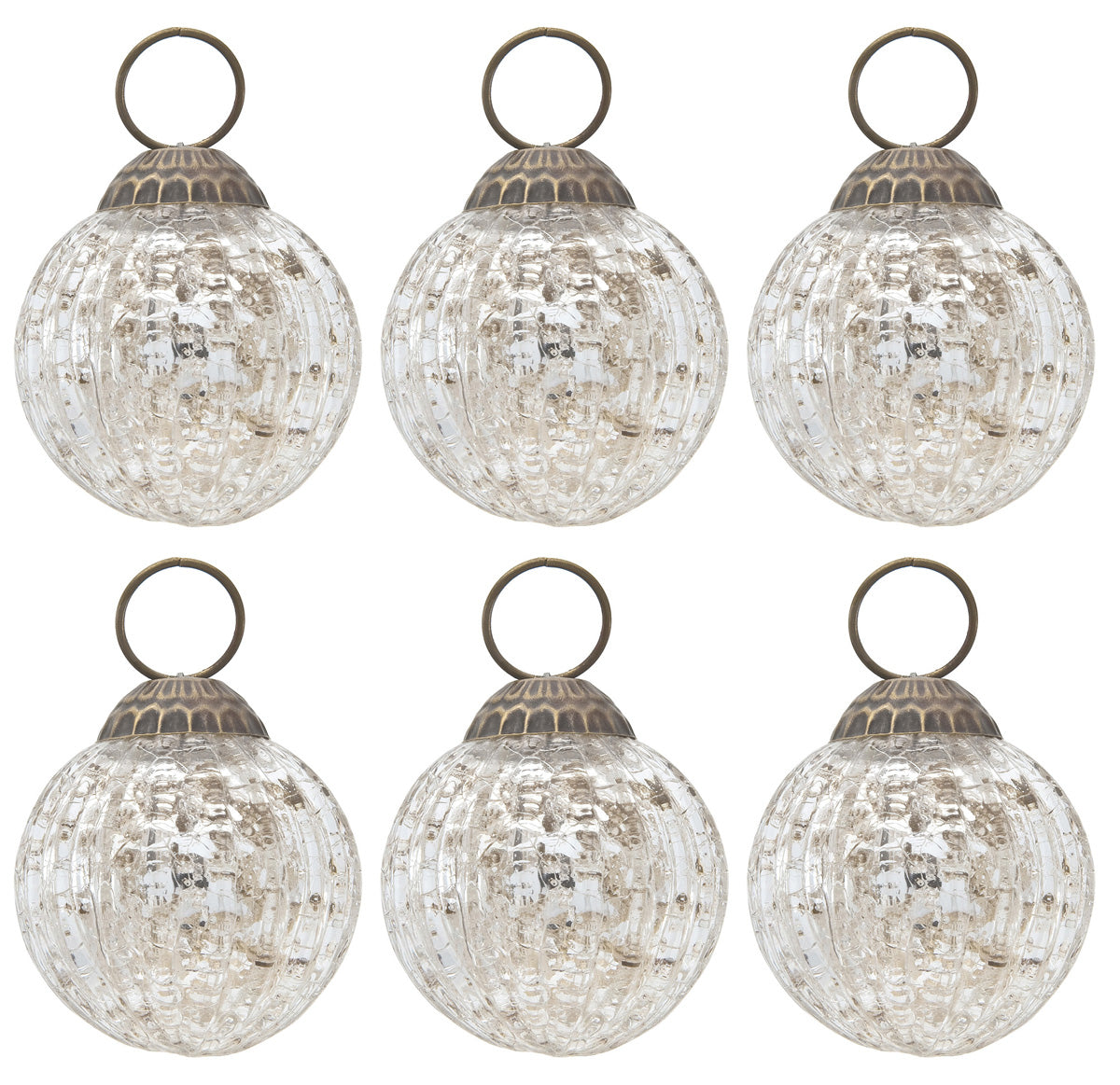 6 Pack | Mercury Glass Ball Ornaments (2-Inch, Silver, Mona Design) - Great Gift Idea, Vintage-Style Decorations for Christmas, Special Occasions, Home Decor and Parties