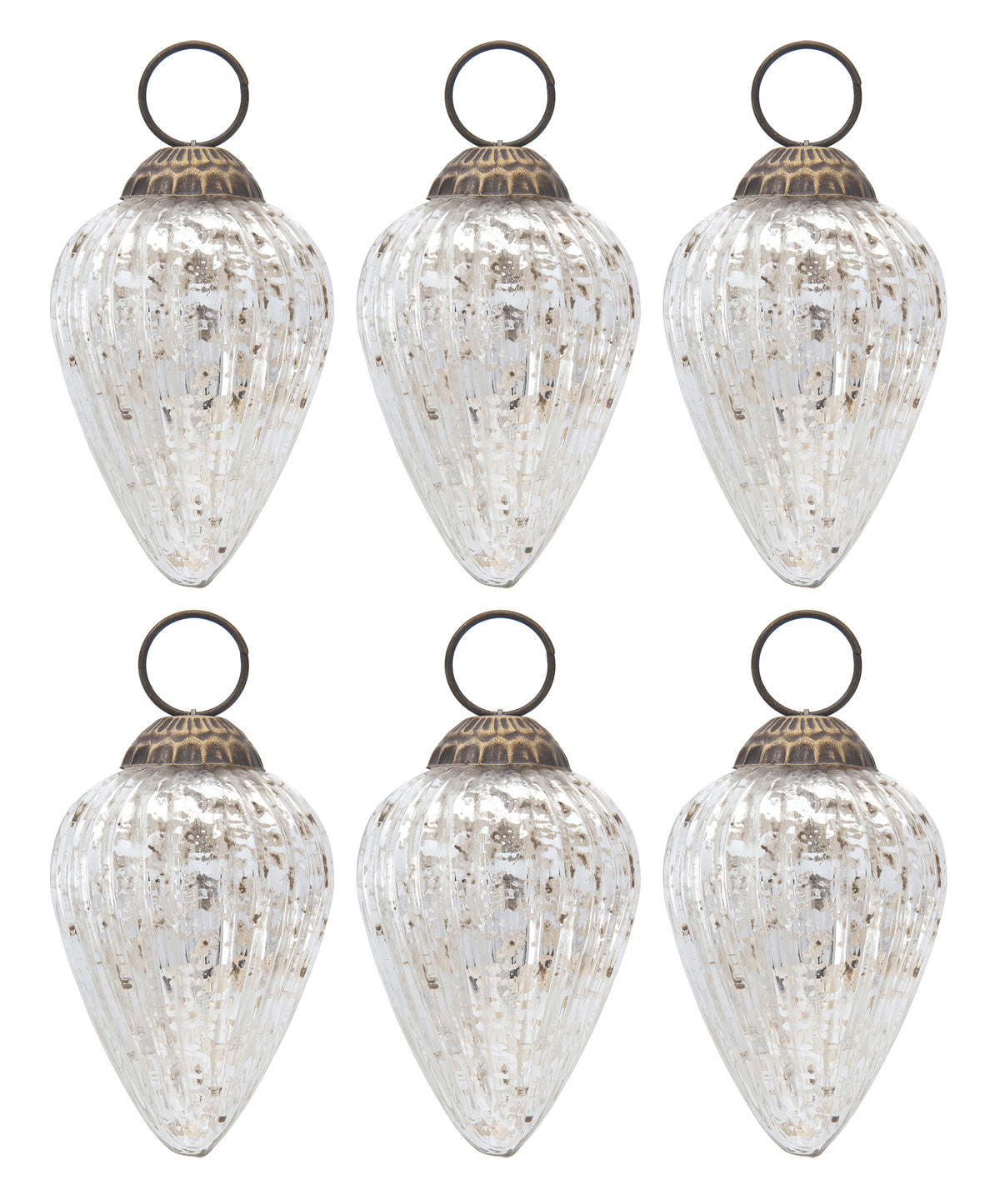 6 Pack | Small Mercury Glass Ornaments (3-inch, Silver, Laura Design) - Great Gift Idea, Vintage-Style Decorations for Christmas, Special Occasions, Home Decor and Parties
