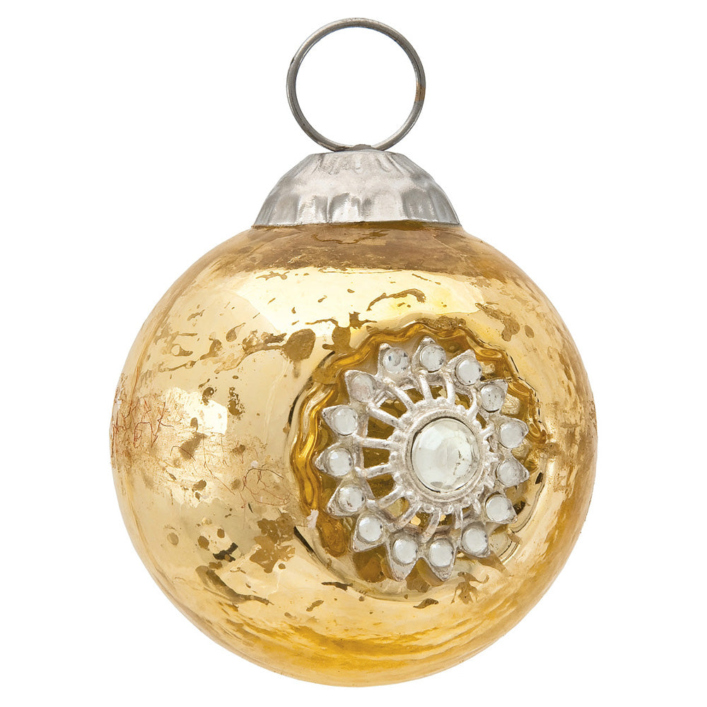 Mercury Glass Ornaments (2.25-Inch, Audrey Bejeweled Design, Gold, Single)