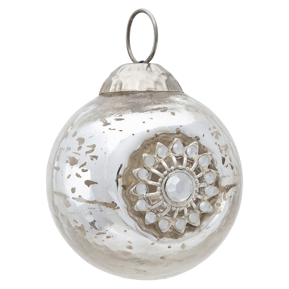 Mercury Glass Ornaments (2.25-Inch, Audrey Bejeweled Design, Silver, Single) - PaperLanternStore.com - Paper Lanterns, Decor, Party Lights &amp; More