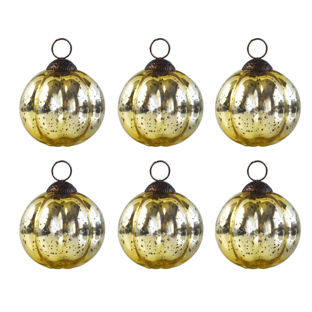 6 Pack | Large Mercury Glass Ball Ornaments (3-Inch, Gold, Posey Ball Design) - Great Gift Idea, Vintage-Style Decorations for Christmas, Special Occasions, Home Decor and Parties