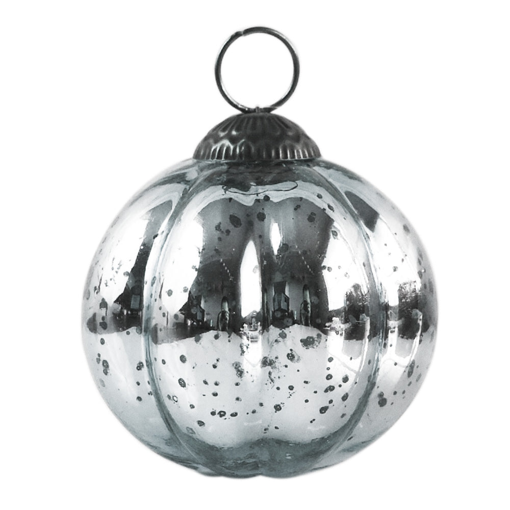 6 Pack | Large Mercury Glass Ball Ornaments (3-Inch, Silver, Posey Ball Design) - Great Gift Idea, Vintage-Style Decorations for Christmas