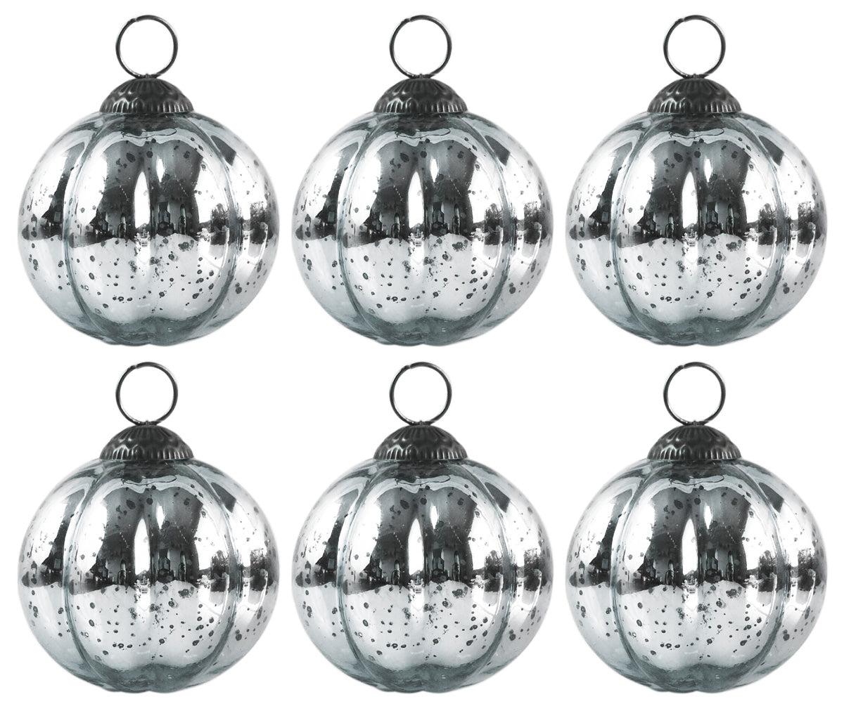 6 Pack | Large Mercury Glass Ball Ornaments (3-Inch, Silver, Posey Ball Design) - Great Gift Idea, Vintage-Style Decorations for Christmas