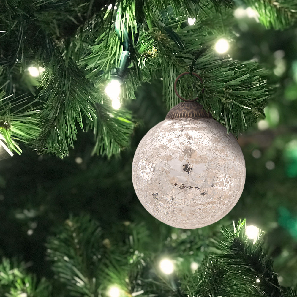 6 Pack | Large Mercury Glass Ball Ornaments (3-Inch, Silver, Lana Ball Design) - Great Gift Idea, Vintage-Style Decorations for Christmas, Special Occasions, Home Decor and Parties - PaperLanternStore.com - Paper Lanterns, Decor, Party Lights &amp; More