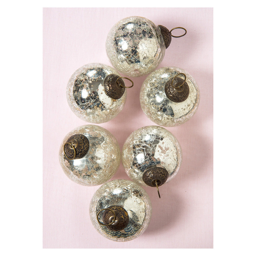 6 Pack | Large Mercury Glass Ball Ornaments (3-Inch, Silver, Lana Ball Design) - Great Gift Idea, Vintage-Style Decorations for Christmas, Special Occasions, Home Decor and Parties