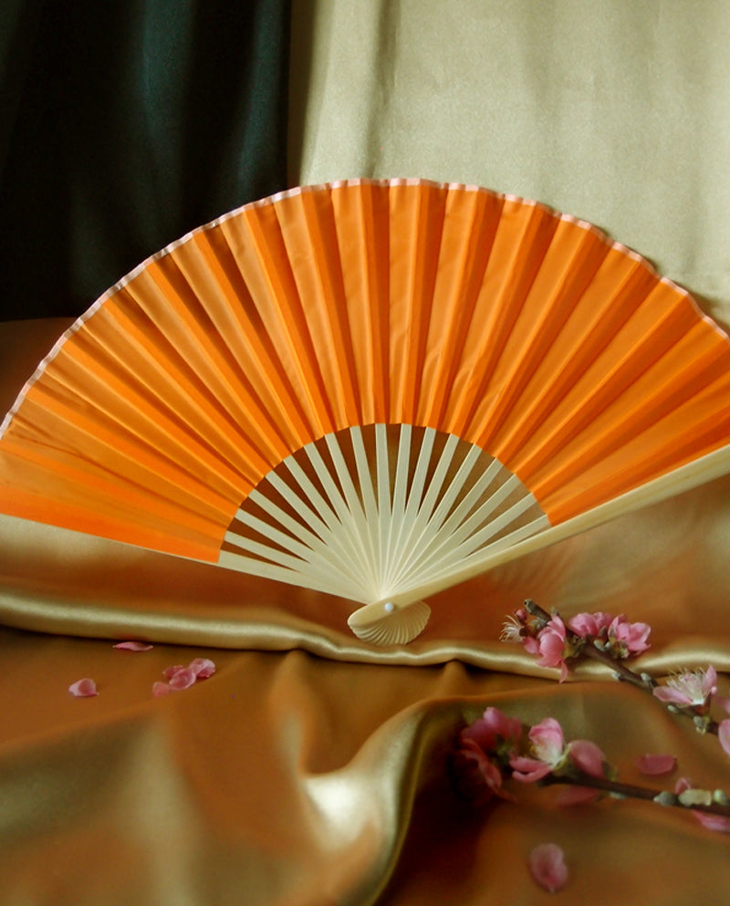 9&quot; Orange Silk Hand Fans for Weddings (10 Pack) - PaperLanternStore.com - Paper Lanterns, Decor, Party Lights &amp; More