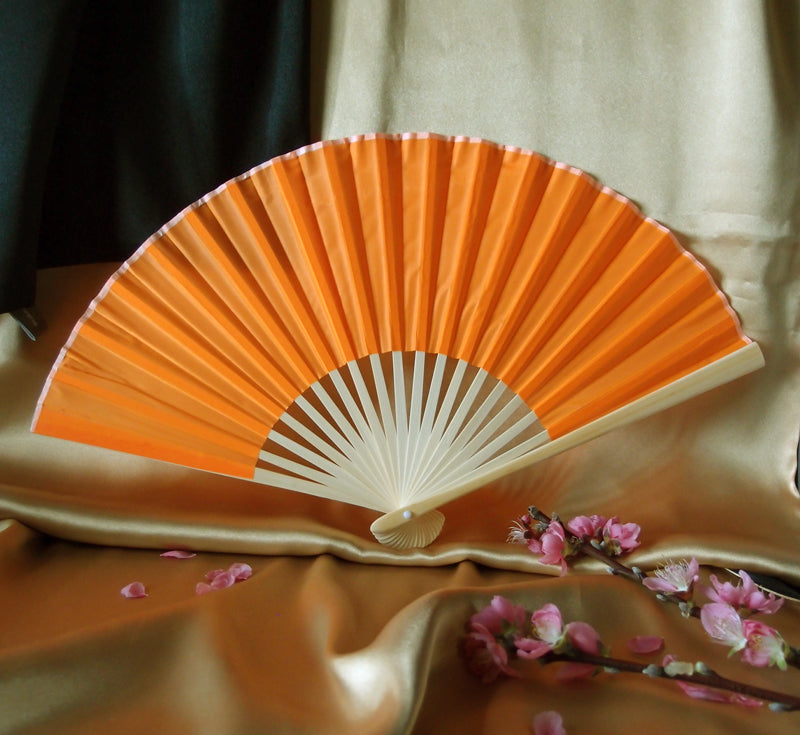 9&quot; Orange Silk Hand Fans for Weddings (10 Pack) - PaperLanternStore.com - Paper Lanterns, Decor, Party Lights &amp; More