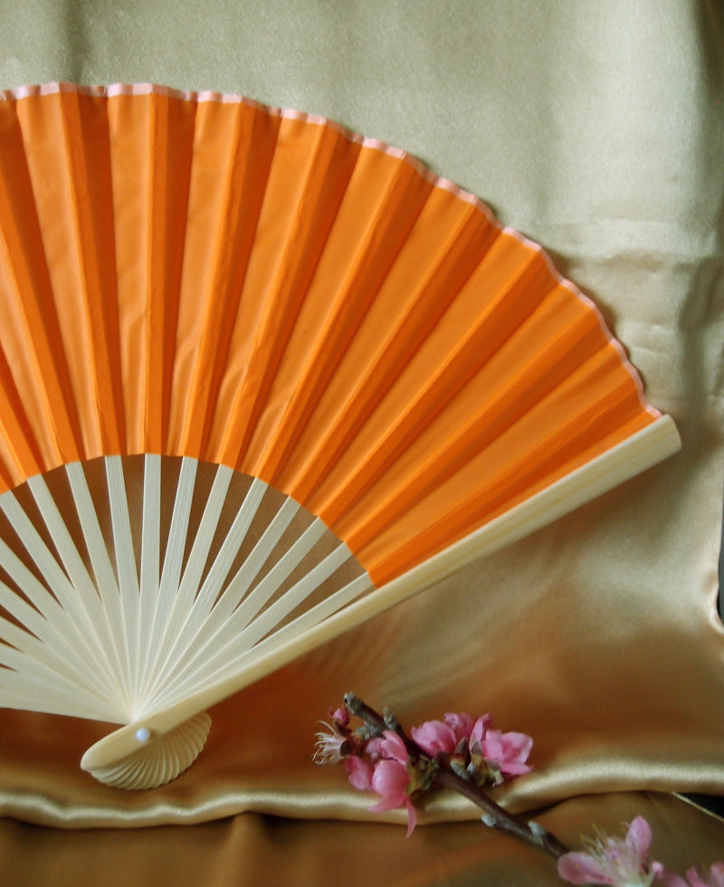 9&quot; Orange Silk Hand Fans for Weddings (10 Pack) - PaperLanternStore.com - Paper Lanterns, Decor, Party Lights &amp; More