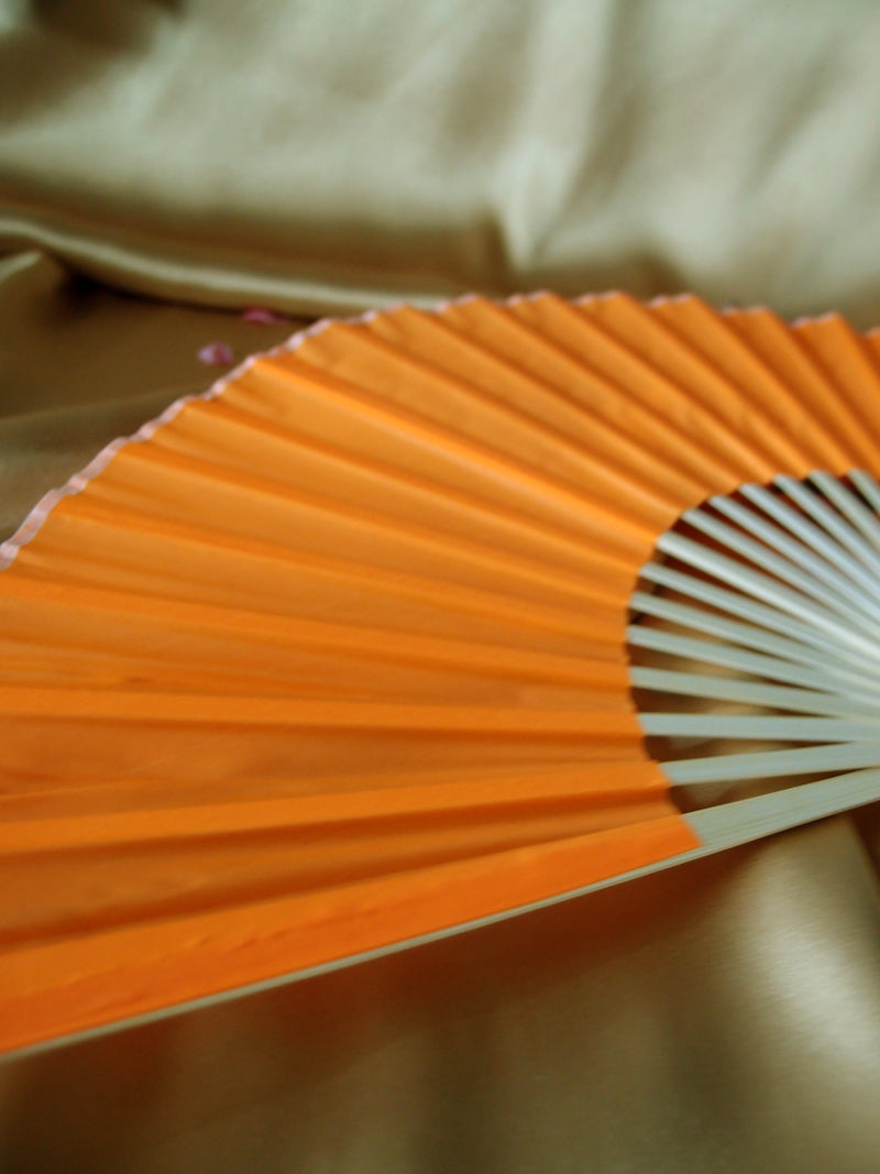 9&quot; Orange Silk Hand Fans for Weddings (10 Pack) - PaperLanternStore.com - Paper Lanterns, Decor, Party Lights &amp; More