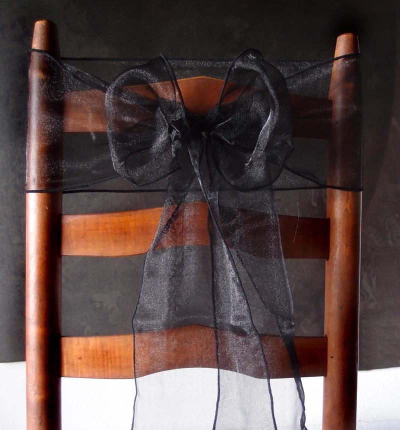 Black Organza Chair Sashes (9FT, 10 PACK) - PaperLanternStore.com - Paper Lanterns, Decor, Party Lights & More