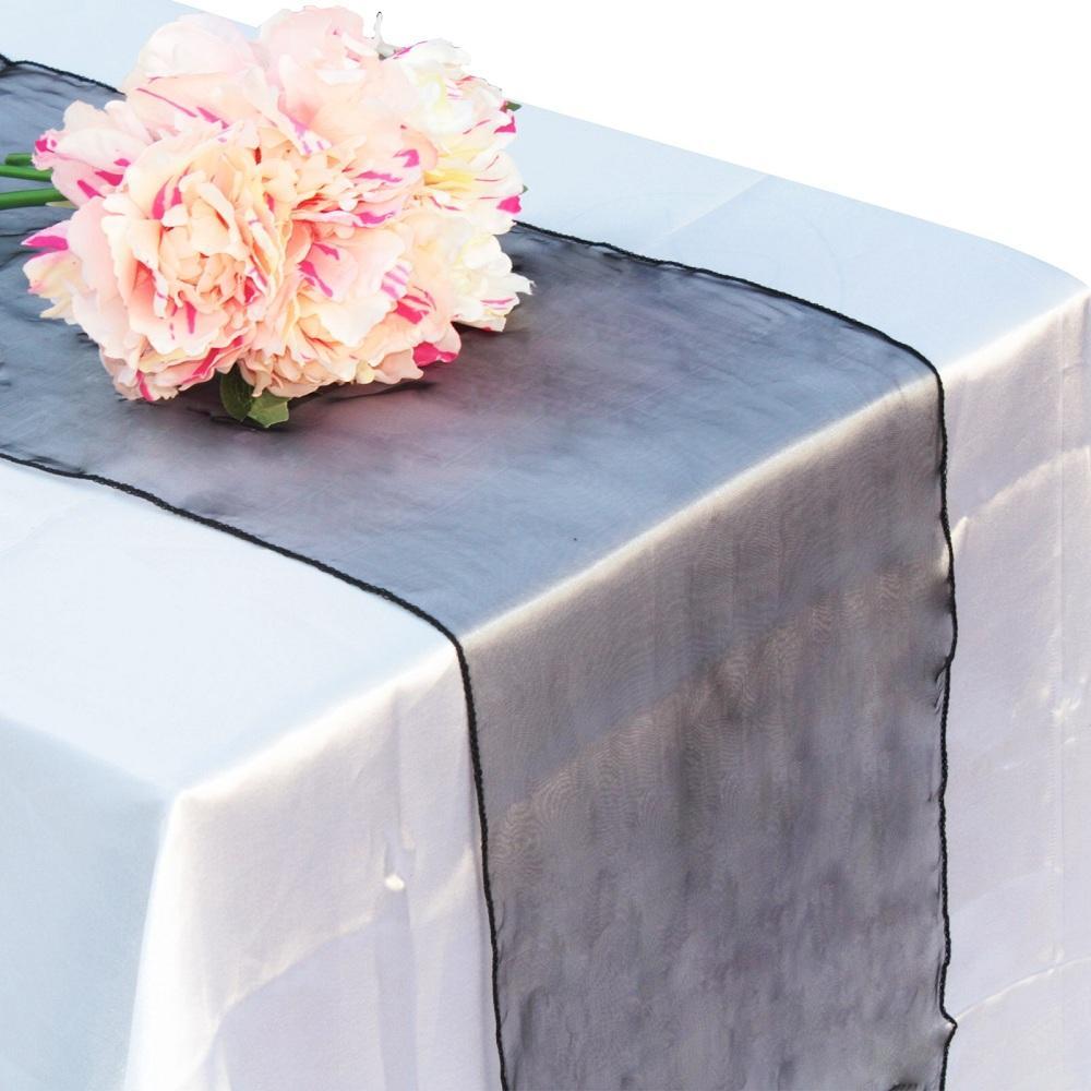 12&quot;x 108&quot; Black Organza Table Runner - PaperLanternStore.com - Paper Lanterns, Decor, Party Lights &amp; More