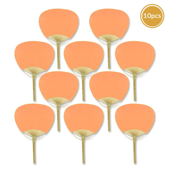 9" Orange Paddle Paper Hand Fans for Weddings (10 Pack) - Luna Bazaar | Boho & Vintage Style Decor