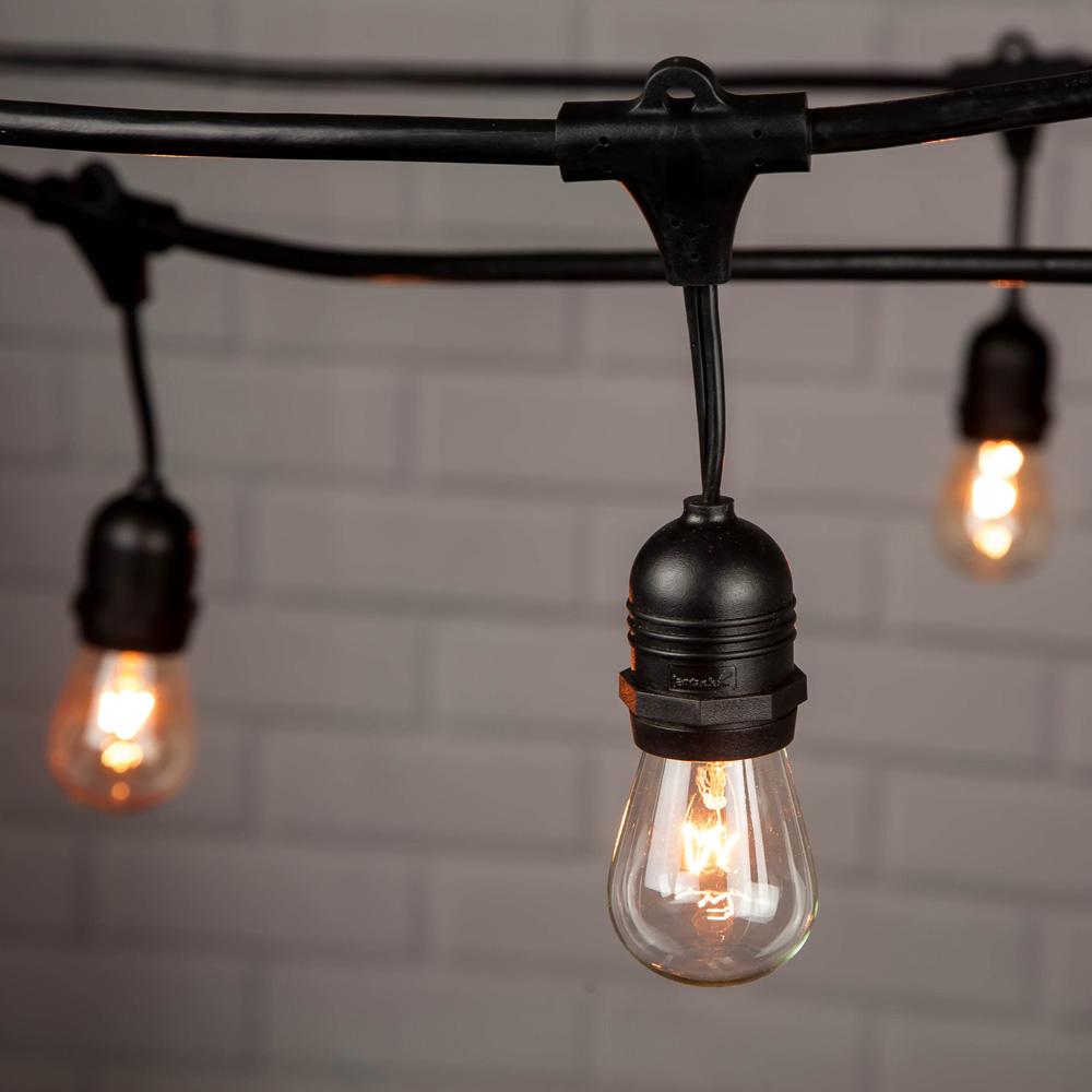 (Cord Only) 15 Suspended Socket Outdoor Commercial Weatherproof SJTW String Light Set, 48FT Black Cord w/ E26, 14AWG (Estimated Arrival: 5/25/21)