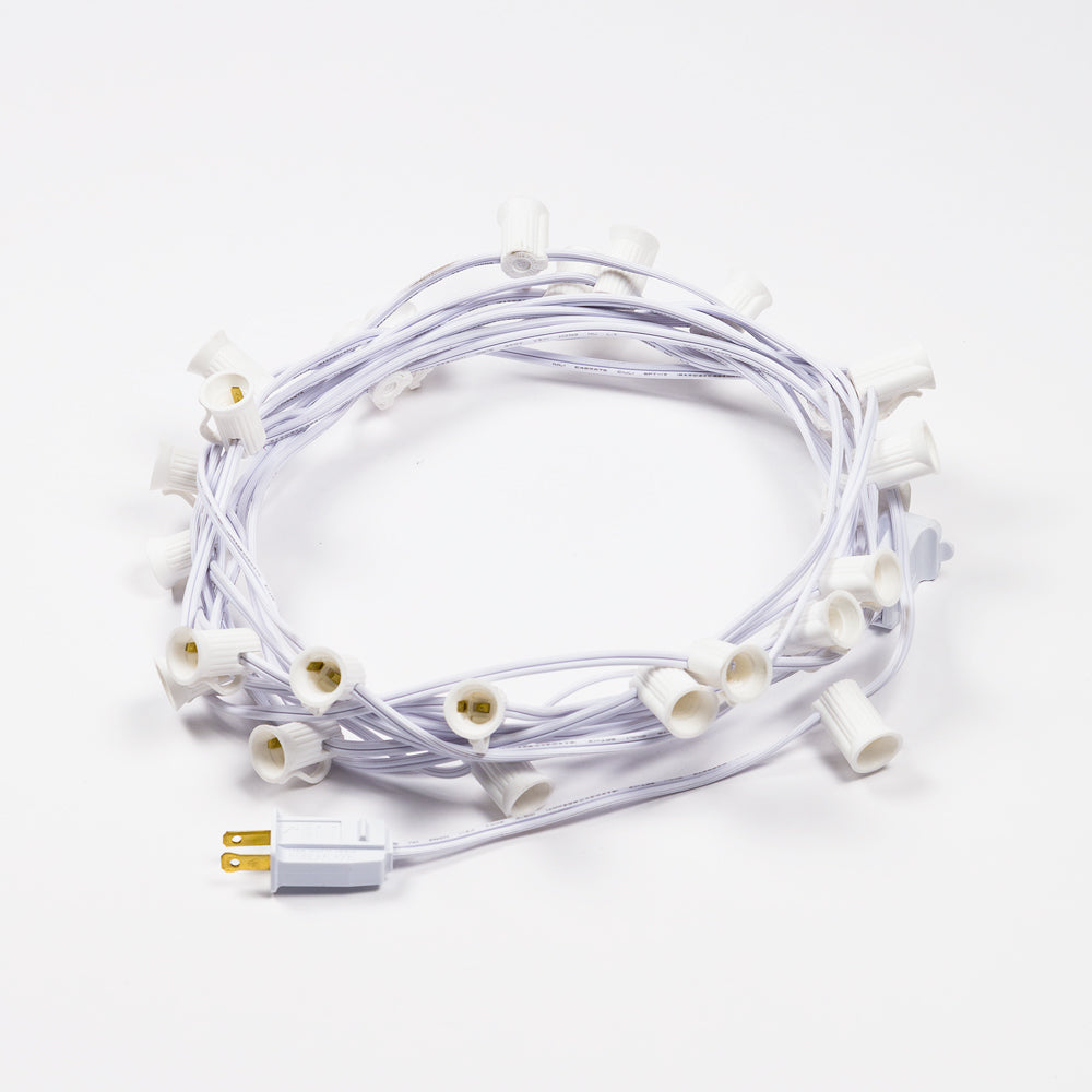 (Cord Only) 25 Socket Outdoor Patio DIY String Light, 28 FT White Stringer w/ E12 Base (No Bulbs) - PaperLanternStore.com - Paper Lanterns, Decor, Party Lights &amp; More