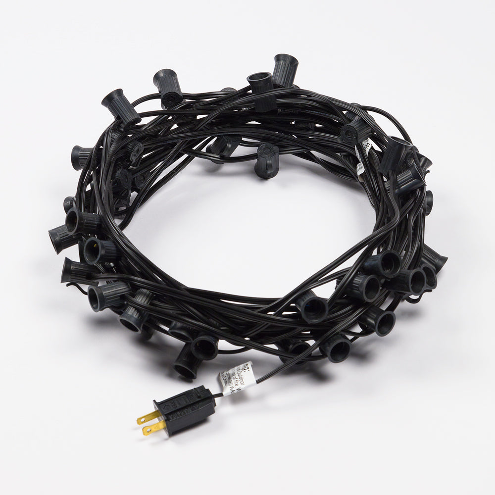 (Cord Only) 50 Socket Outdoor Patio DIY String Light, 51 FT Black Stringer w/ E12 Base (No Bulbs) - PaperLanternStore.com - Paper Lanterns, Decor, Party Lights &amp; More