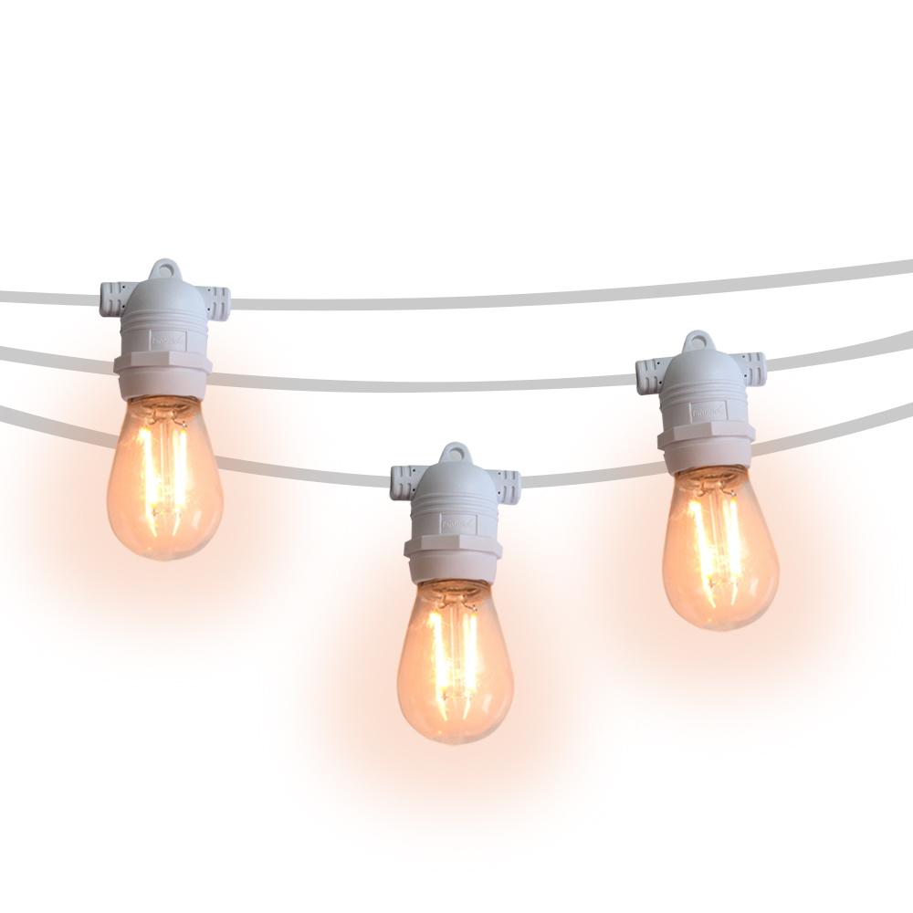 (Cord Only) 24 Socket SJTW Outdoor Commercial DIY String Light 54 FT White Cord w/ E26 Medium Base, Weatherproof, 14 AWG