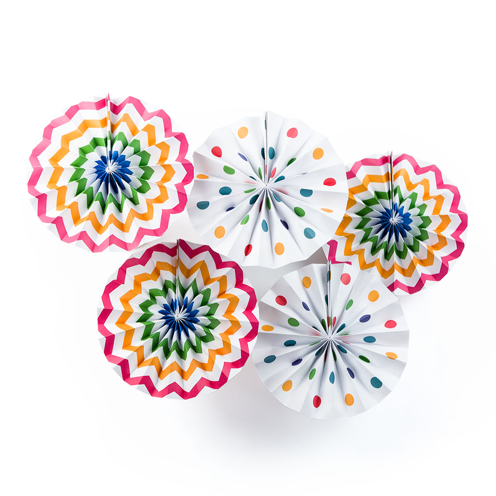 Fun Party Multi-Color Chevron Paper Flower Pinwheel Fan Backdrop Wall Decoration Kit (5-PACK) - PaperLanternStore.com - Paper Lanterns, Decor, Party Lights & More