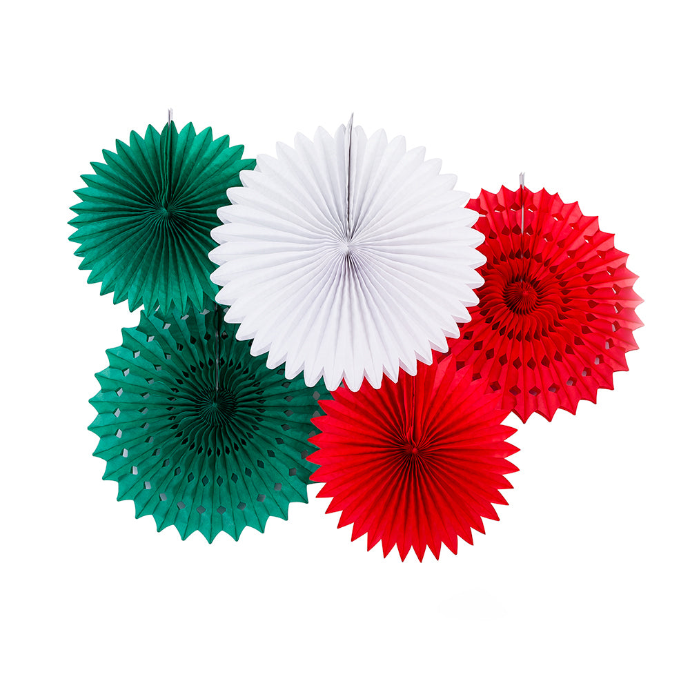 Festive Red White Green Tissue Paper Flower Fan Backdrop Wall Decoration Kit (5-PACK) - PaperLanternStore.com - Paper Lanterns, Decor, Party Lights &amp; More