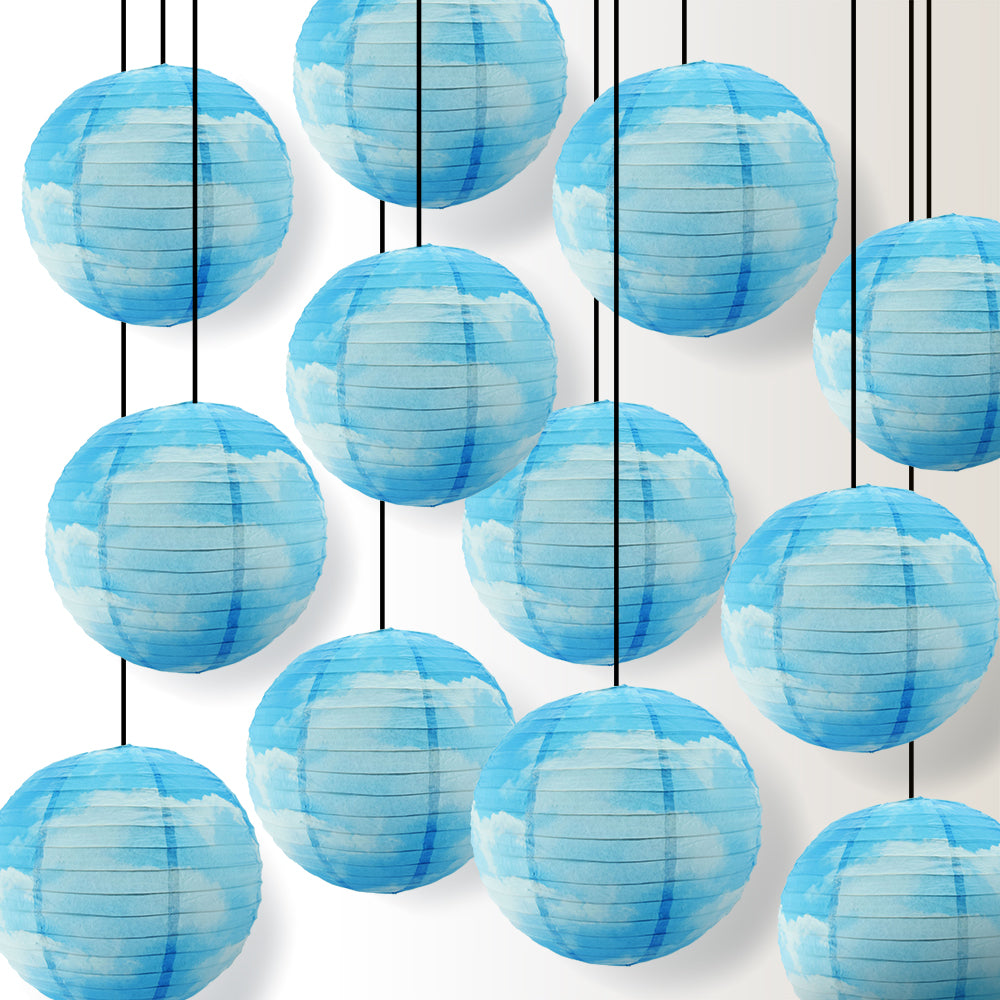 12 PACK | 14&quot; Artisan Print Cotton Candy Clouds Paper Lantern, Design by Esper - PaperLanternStore.com - Paper Lanterns, Decor, Party Lights &amp; More