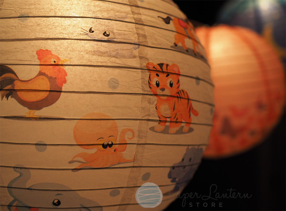14" Artisan Print Cute Animal Parade Paper Lantern, Design by Esper - PaperLanternStore.com - Paper Lanterns, Decor, Party Lights & More