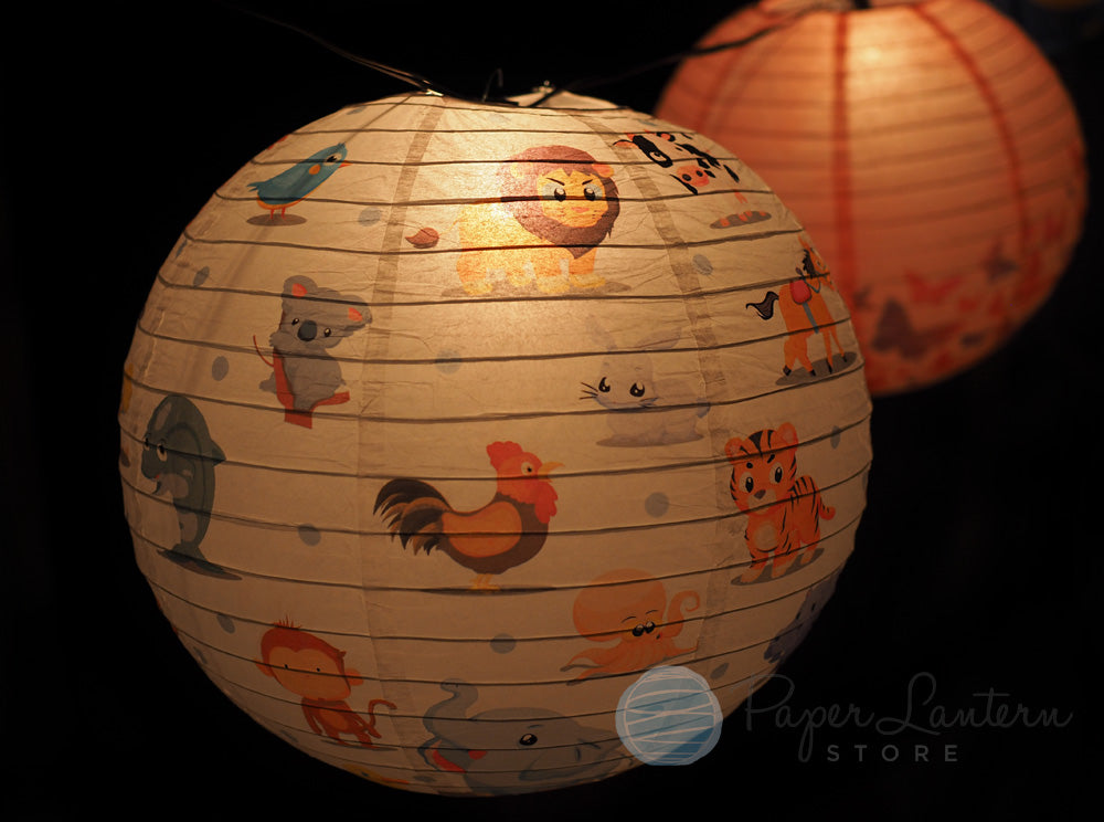 14" Artisan Print Cute Animal Parade Paper Lantern, Design by Esper - PaperLanternStore.com - Paper Lanterns, Decor, Party Lights & More