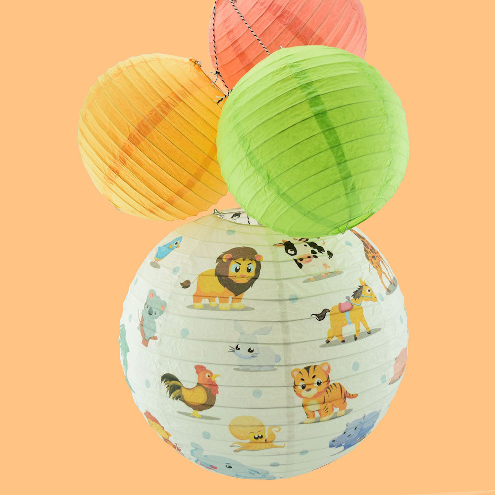 14" Artisan Print Cute Animal Parade Paper Lantern, Design by Esper - PaperLanternStore.com - Paper Lanterns, Decor, Party Lights & More