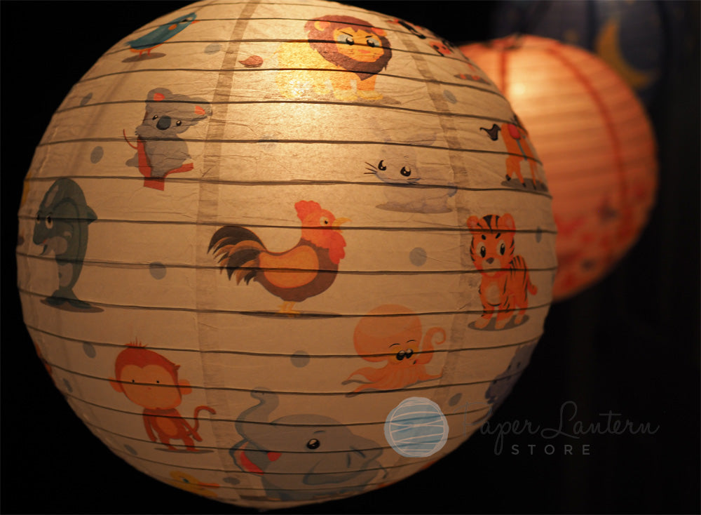 14" Artisan Print Cute Animal Parade Paper Lantern, Design by Esper - PaperLanternStore.com - Paper Lanterns, Decor, Party Lights & More