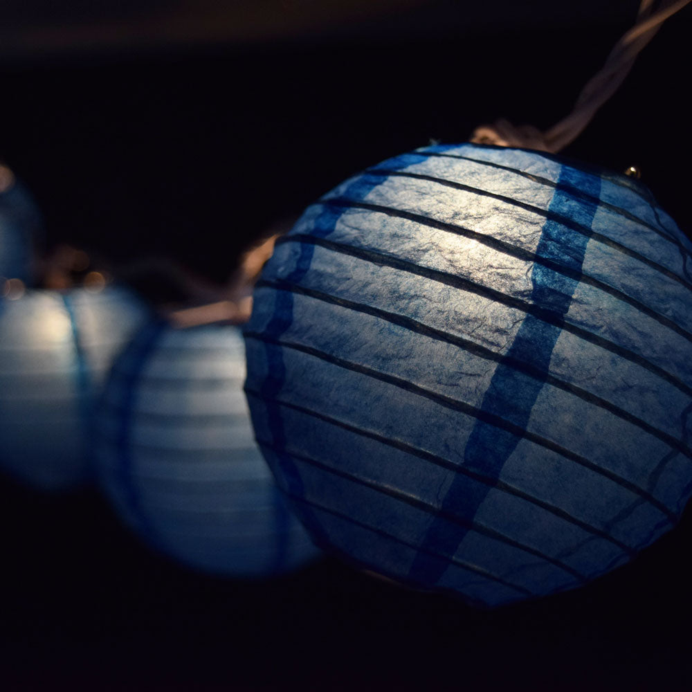 10 Socket Dark Blue Round Paper Lantern Party String Lights (4" Lanterns, Expandable) - PaperLanternStore.com - Paper Lanterns, Decor, Party Lights & More