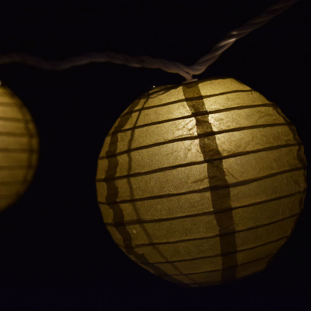 10 Socket Gold Round Paper Lantern Party String Lights (4&quot; Lanterns, Expandable) - PaperLanternStore.com - Paper Lanterns, Decor, Party Lights &amp; More