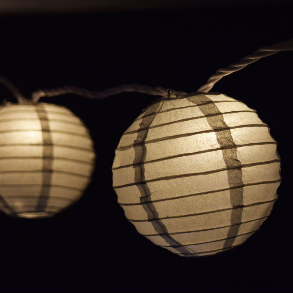 10 Socket Silver Round Paper Lantern Party String Lights (4" Lanterns, Expandable) - PaperLanternStore.com - Paper Lanterns, Decor, Party Lights & More