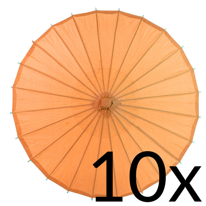 BULK PACK (10) 32&quot; Orange Paper Parasol Umbrellas with Elegant Handles - PaperLanternStore.com - Paper Lanterns, Decor, Party Lights &amp; More