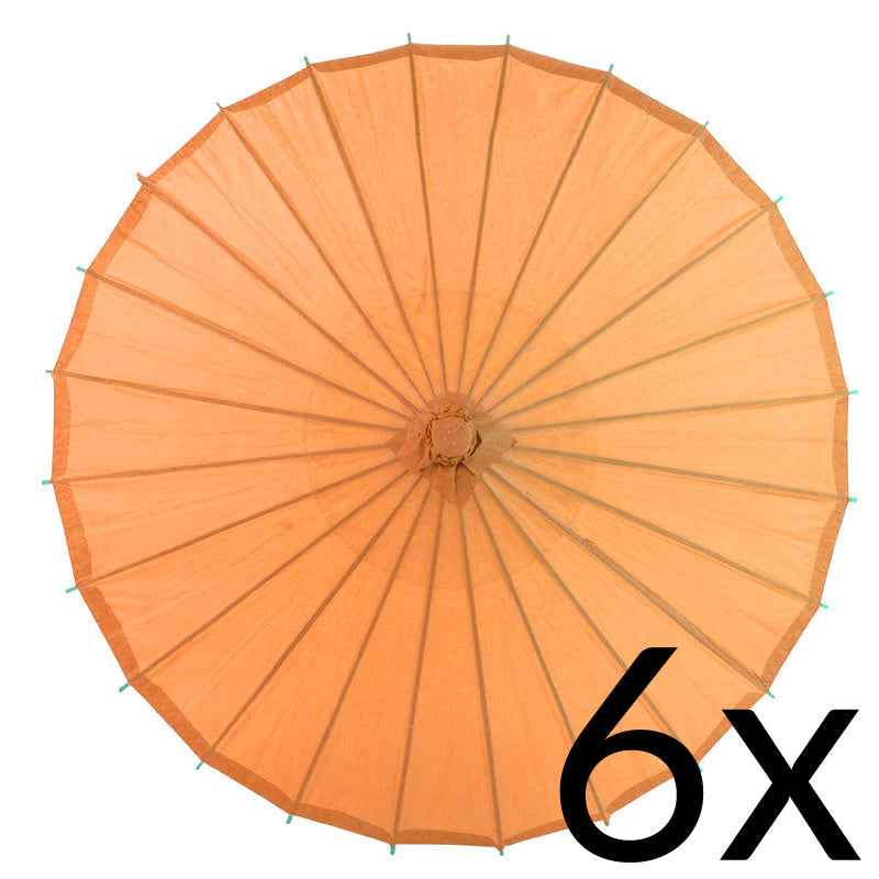 BULK PACK (6) 32" Orange Paper Parasol Umbrellas with Elegant Handles