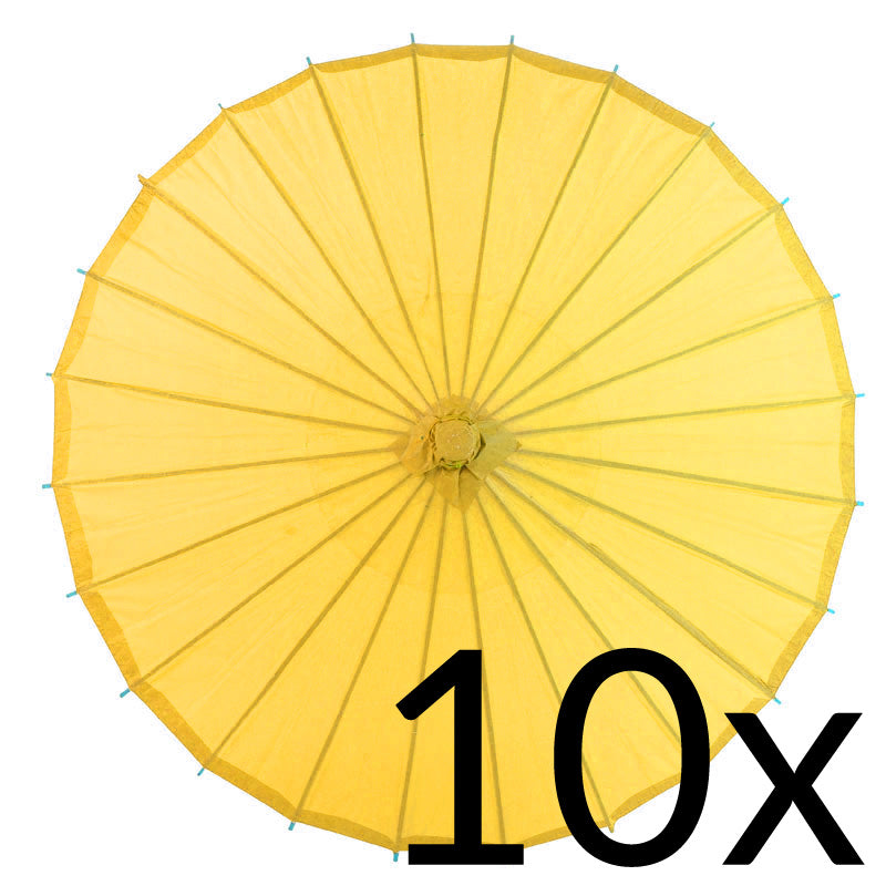 BULK PACK (10) 32" Yellow Paper Parasol Umbrellas with Elegant Handles