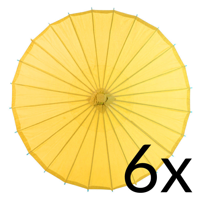 BULK PACK (6) 32&quot; Yellow Paper Parasol Umbrellas with Elegant Handles - PaperLanternStore.com - Paper Lanterns, Decor, Party Lights &amp; More