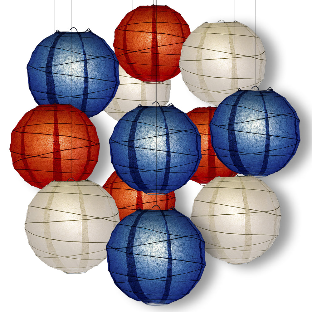 Patriotic Celebration Party Pack Crisscross Ribbed Paper Lantern Combo Set (12 pc Set) - PaperLanternStore.com - Paper Lanterns, Decor, Party Lights &amp; More