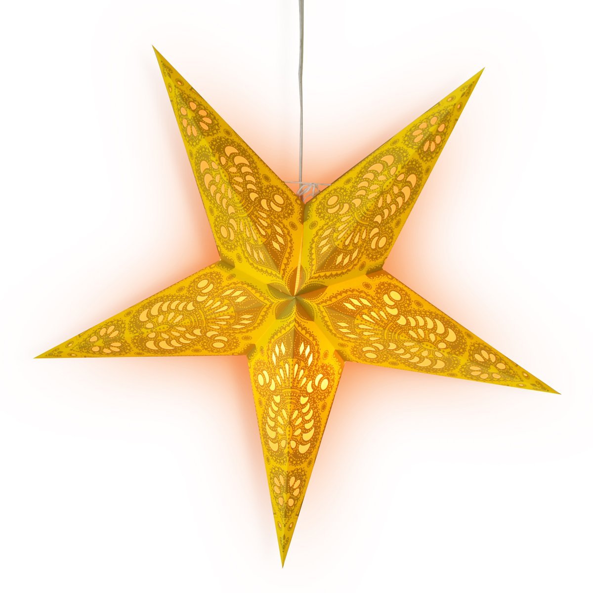 24" Cream Yellow Peacock Paper Star Lantern, Hanging Wedding & Party Decoration - PaperLanternStore.com - Paper Lanterns, Decor, Party Lights & More