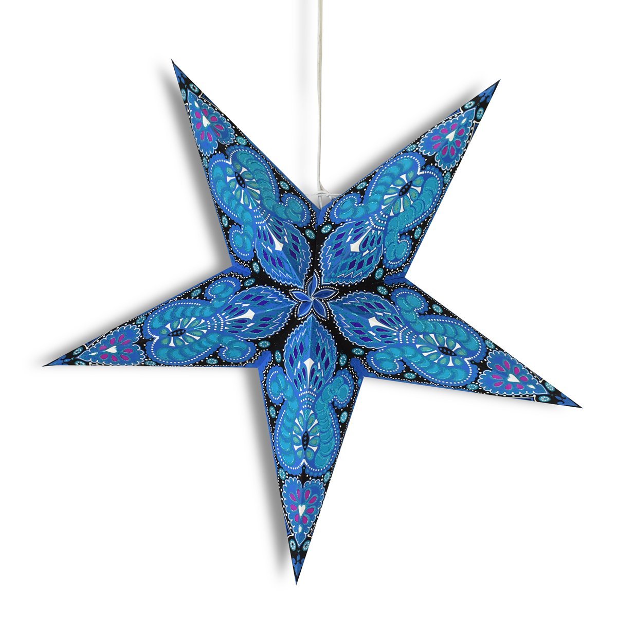 24" Blue Peacock Glitter Paper Star Lantern, Hanging Wedding & Party Decoration - PaperLanternStore.com - Paper Lanterns, Decor, Party Lights & More