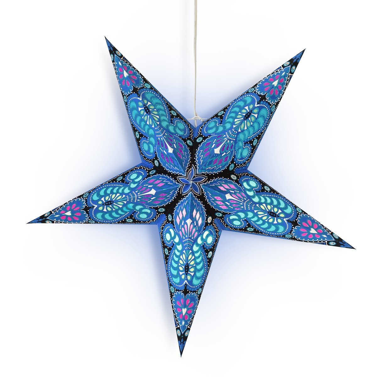 24&quot; Blue Peacock Glitter Paper Star Lantern, Hanging Wedding &amp; Party Decoration - PaperLanternStore.com - Paper Lanterns, Decor, Party Lights &amp; More