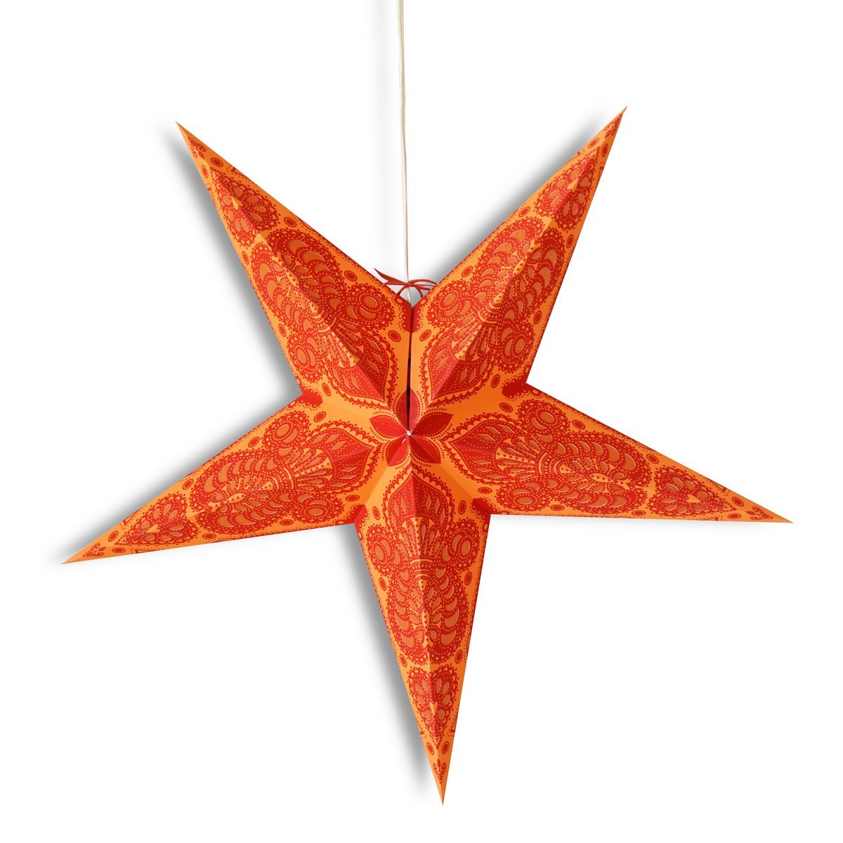 3-PACK + Cord | 24&quot; Orange Peacock Paper Star Lantern and Lamp Cord Hanging Decoration - PaperLanternStore.com - Paper Lanterns, Decor, Party Lights &amp; More
