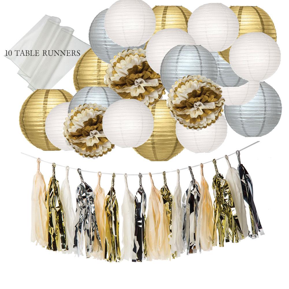 Bling Party Decoration Kit - Includes Garland, Table Runners, Paper Lanterns and Paper Pompoms - PaperLanternStore.com - Paper Lanterns, Decor, Party Lights &amp; More